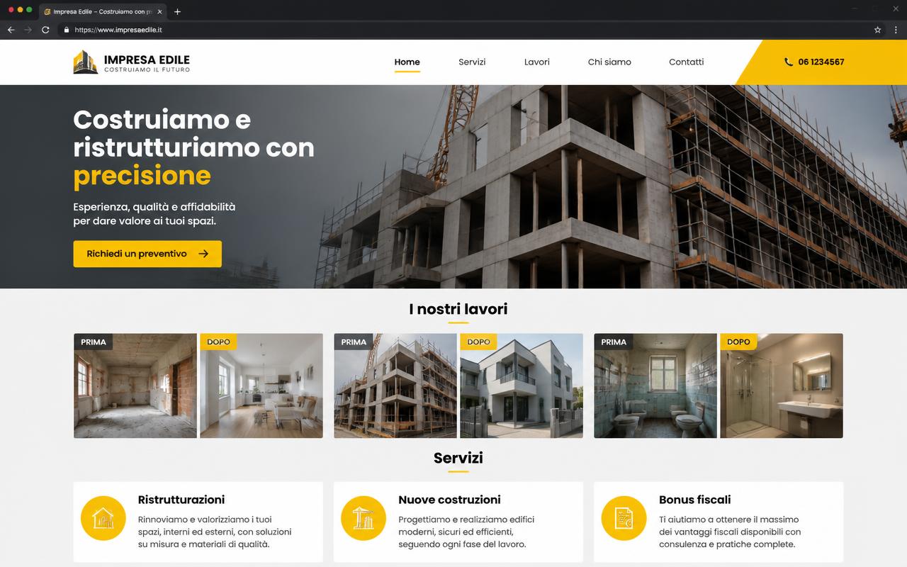 Home della demo impresa edile con lavori prima/dopo