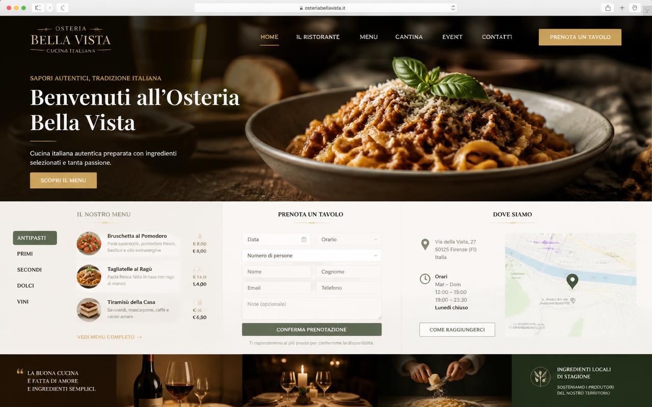 Home della demo osteria con menù e prenotazione tavolo