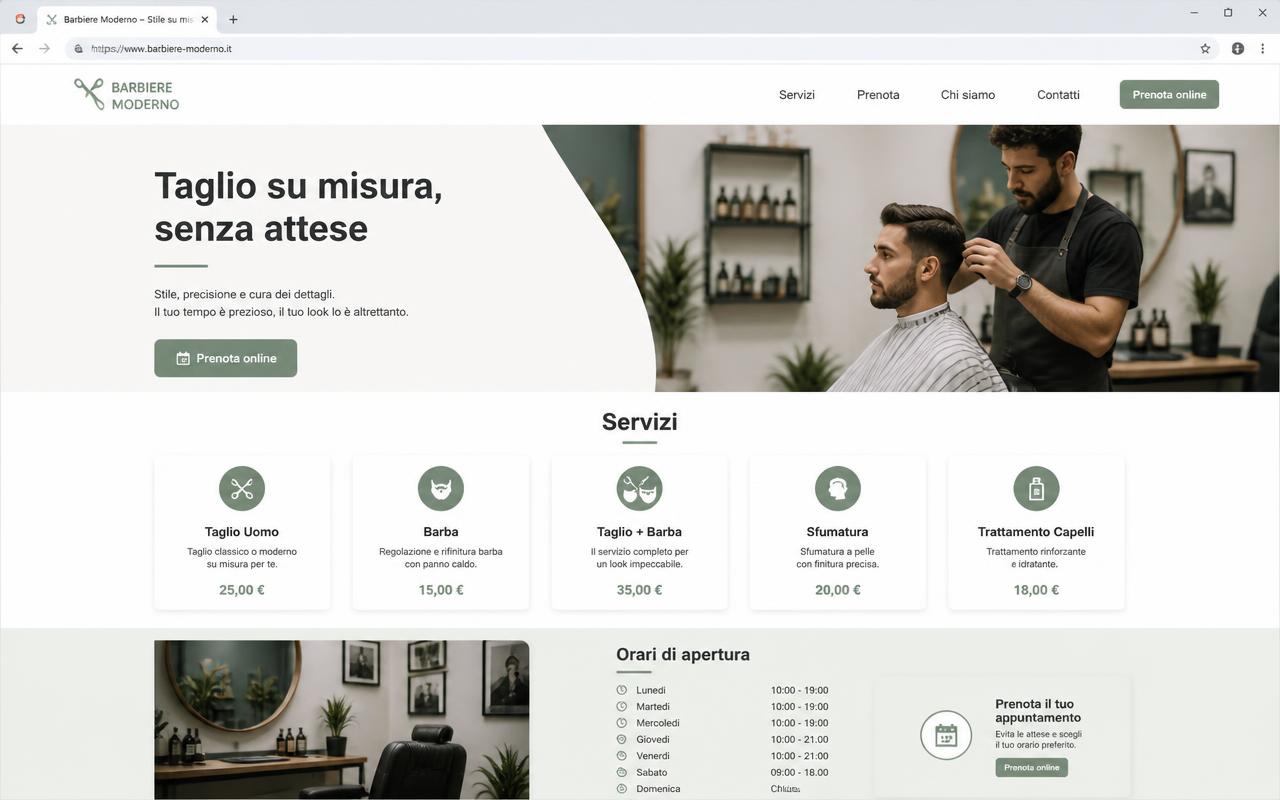 Seconda demo salone: variante chiara con servizi e orari