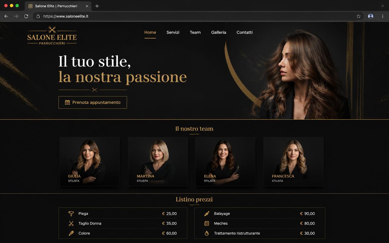 Home della demo salone con prenotazione e listino